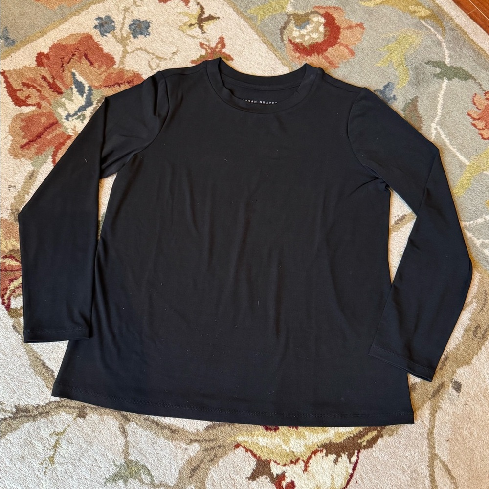 Susan Graver Elegant Black Long Sleeve Top Size Medium